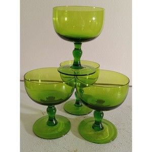 Vintage Viking Green MCM Coupe Champagne Cocktail Glasses Set Of 4